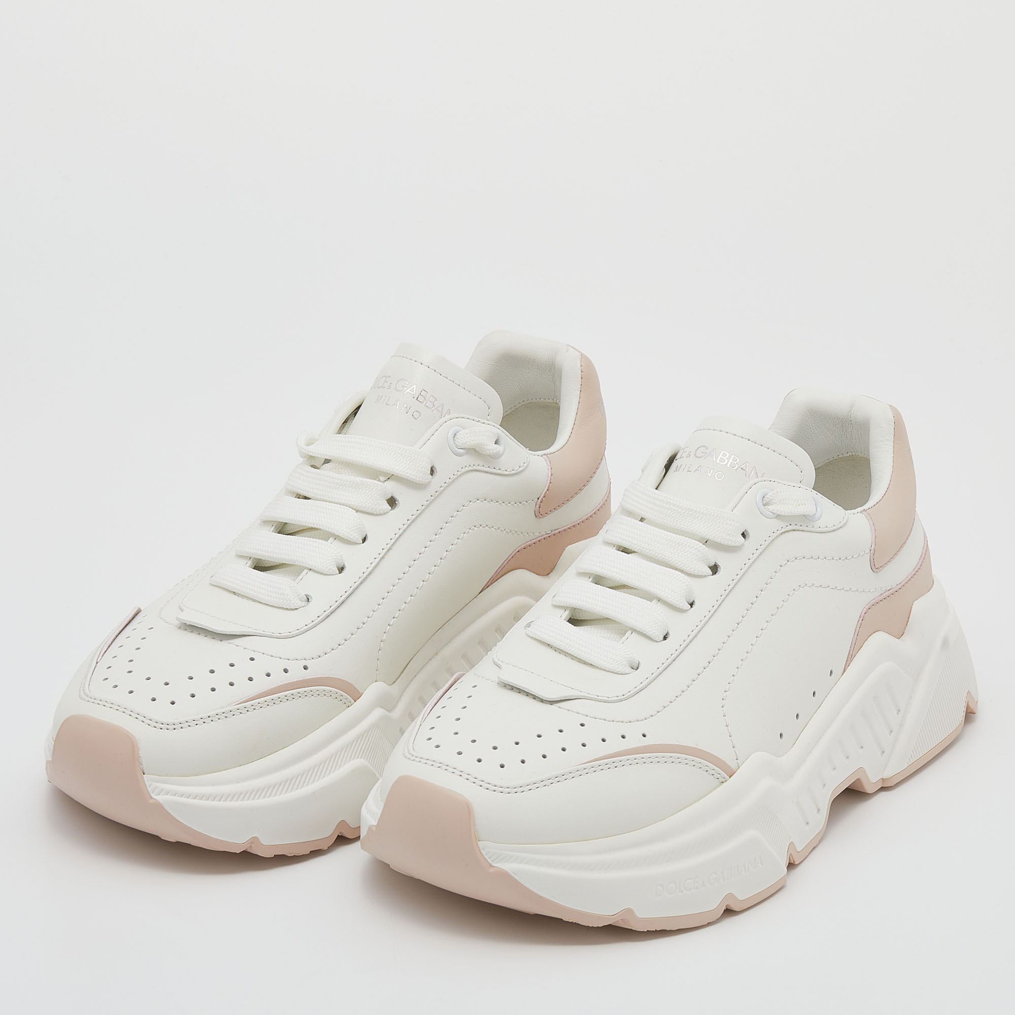 

Dolce & Gabbana White/Blush Pink Leather Daymaster Sneakers Size