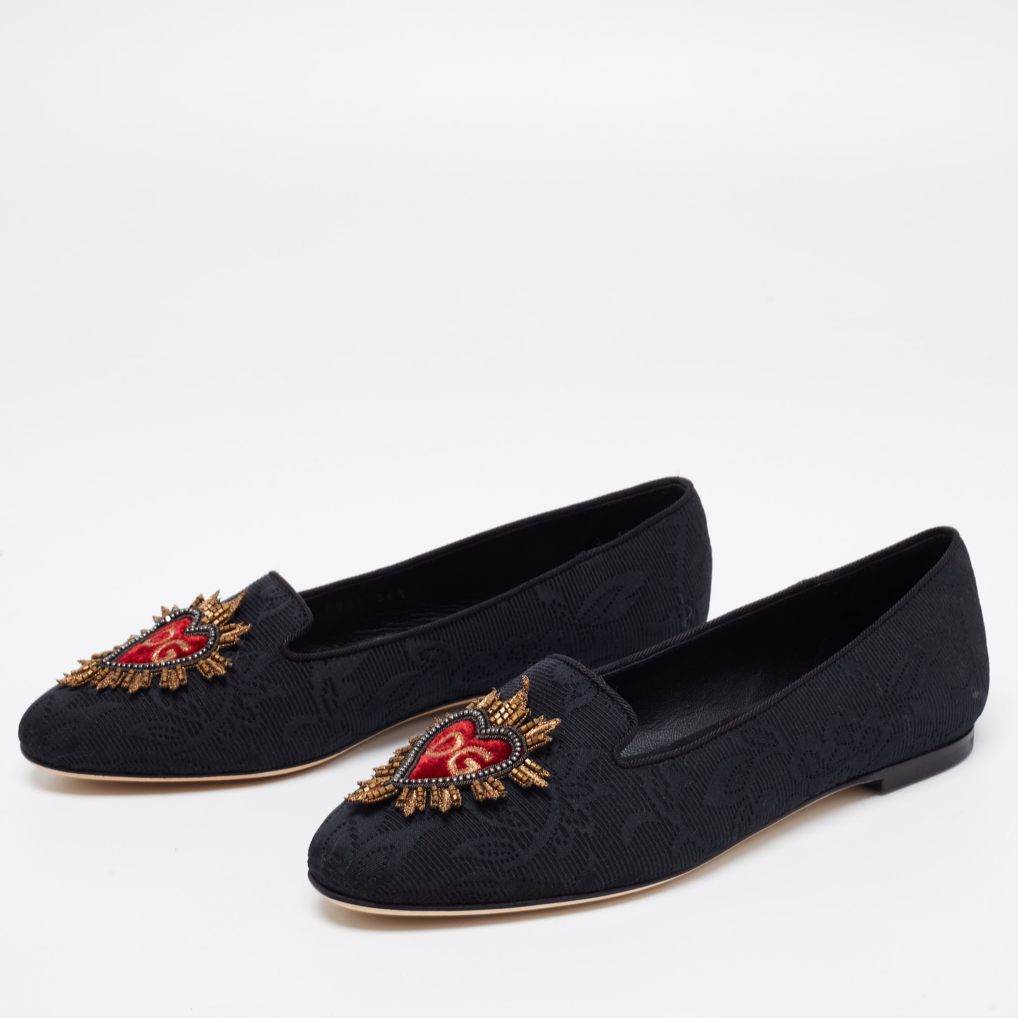 

Dolce & Gabbana Black Embroidered Canvas Smoking Slippers Size