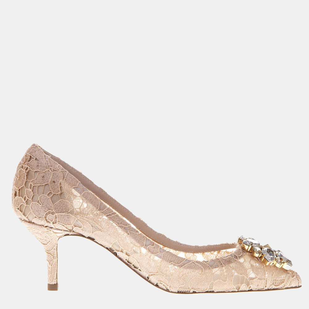 

Dolce & Gabbana Beige Taormina Lace with Crystals Pumps Size EU