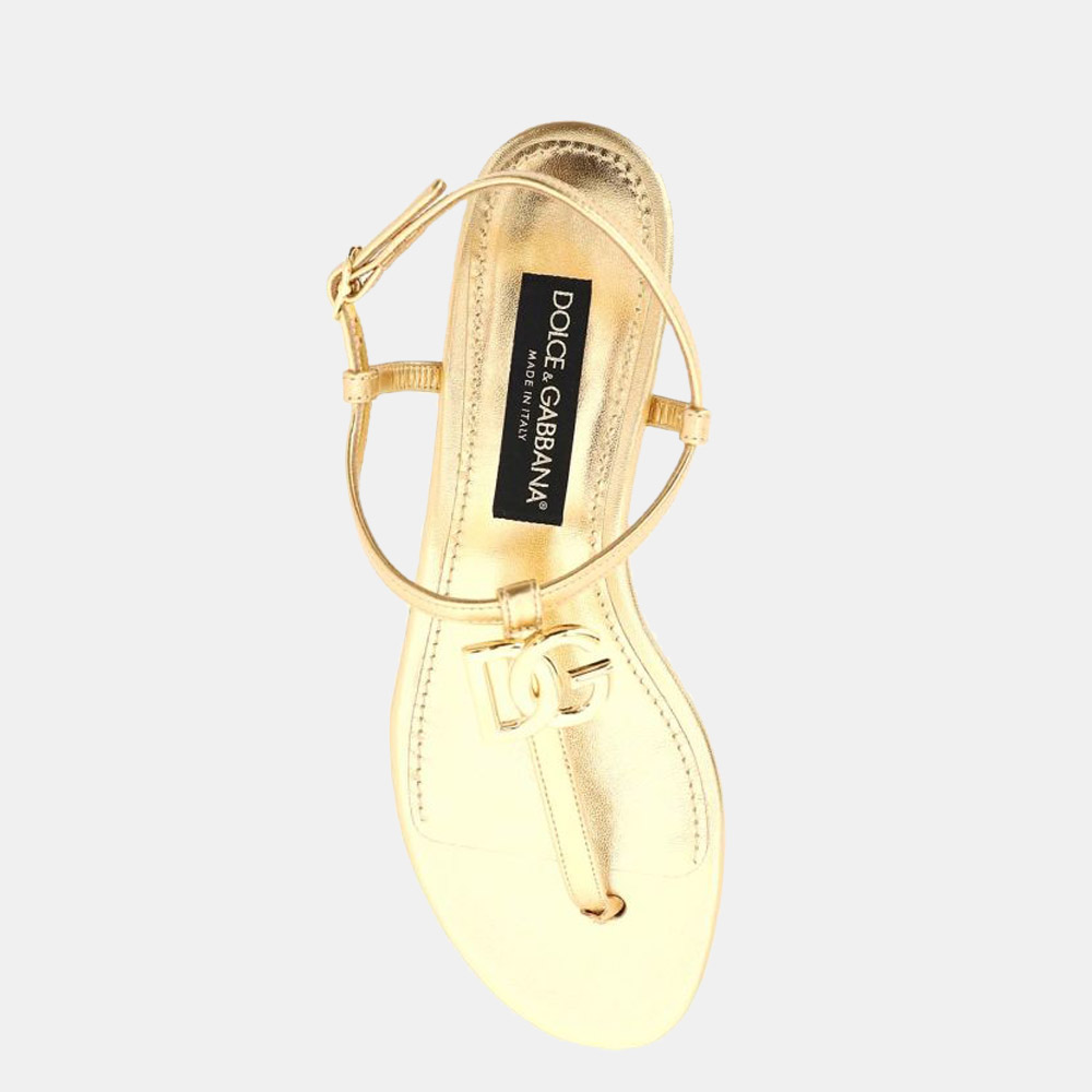 

Dolce & Gabbana Gold Nappa mordore DG Thong Sandals Size EU