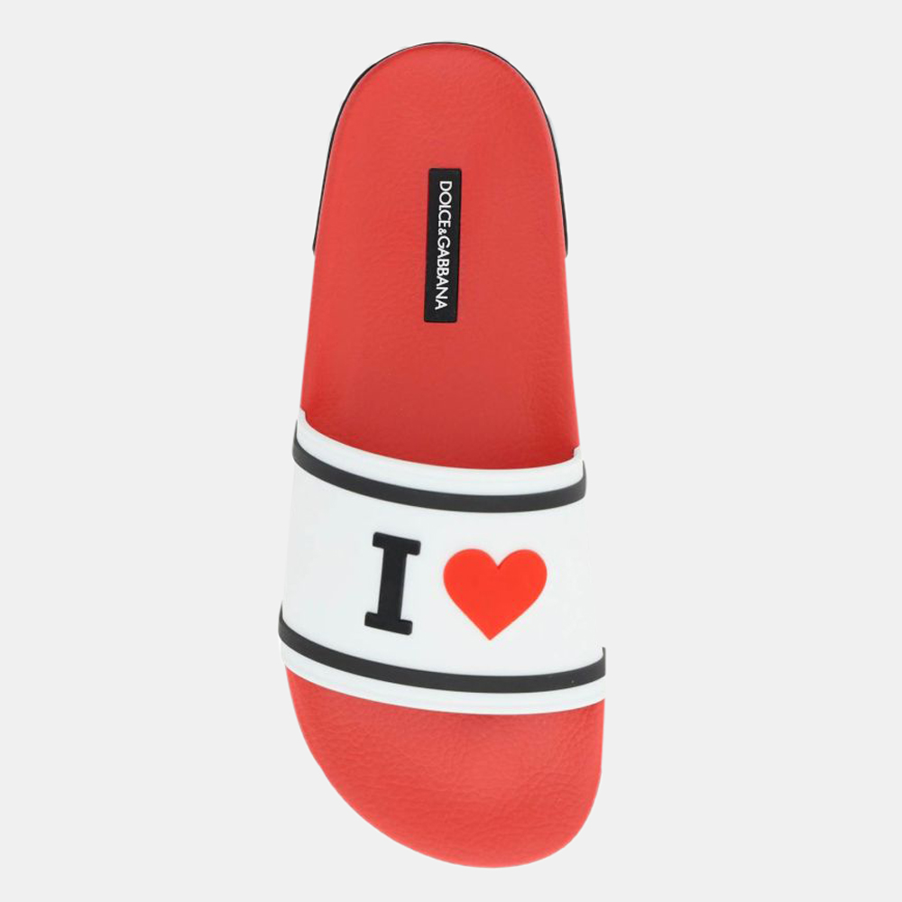 

Dolce & Gabbana White/Red 'i Love Dg' Rubber Slides EU