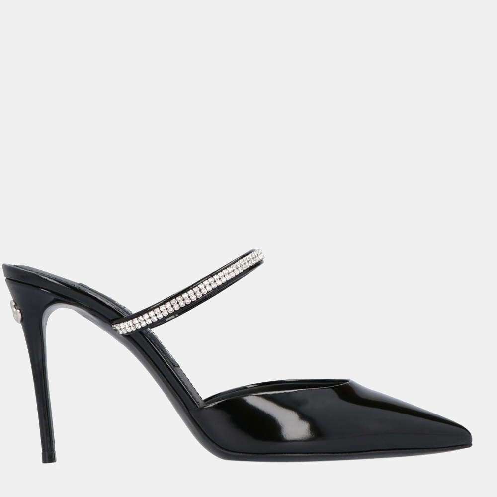 

Dolce & Gabbana Black Leather crystal-embellished Pointy-toe Mules EU