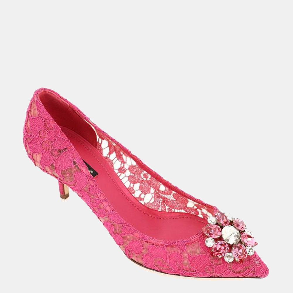 

Dolce & Gabbana Pink Lurex lace rainbow brooch detailing pumps EU