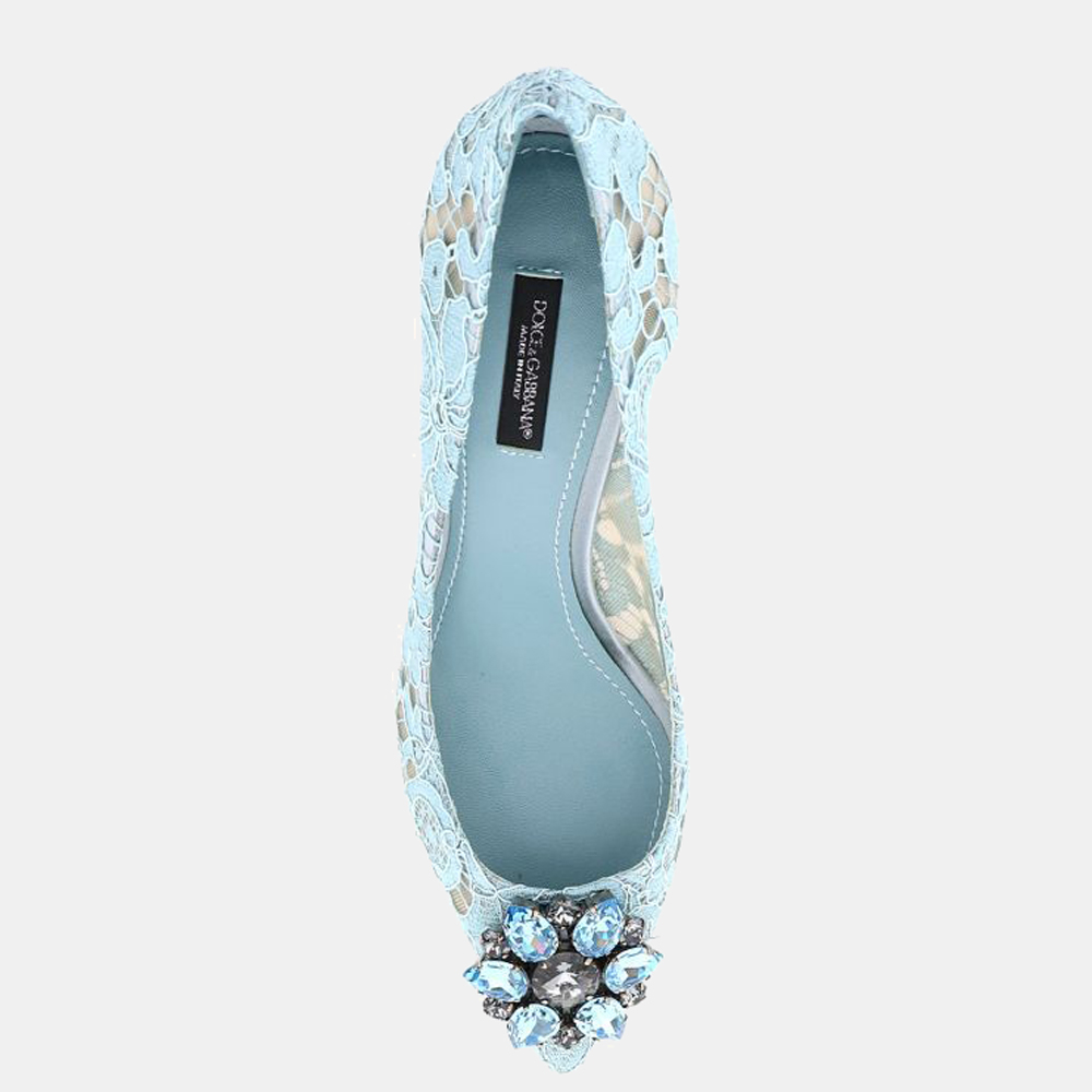 

Dolce & Gabbana Blue Lurex lace rainbow brooch detailing pumps EU