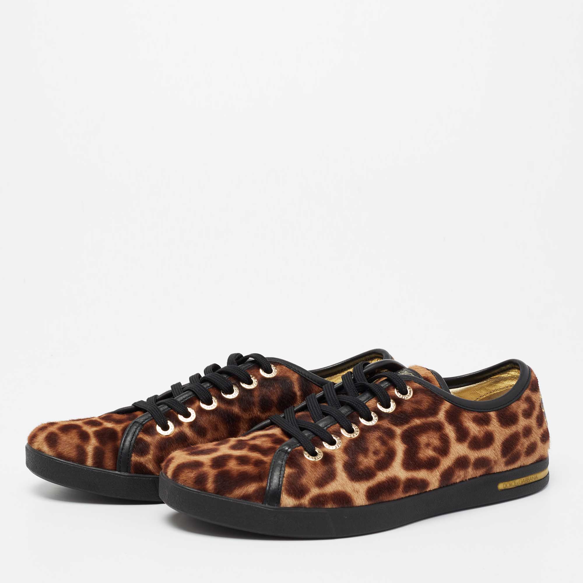 

Dolce & Gabbana Brown Leopard Print Calf Hair Sneakers Size