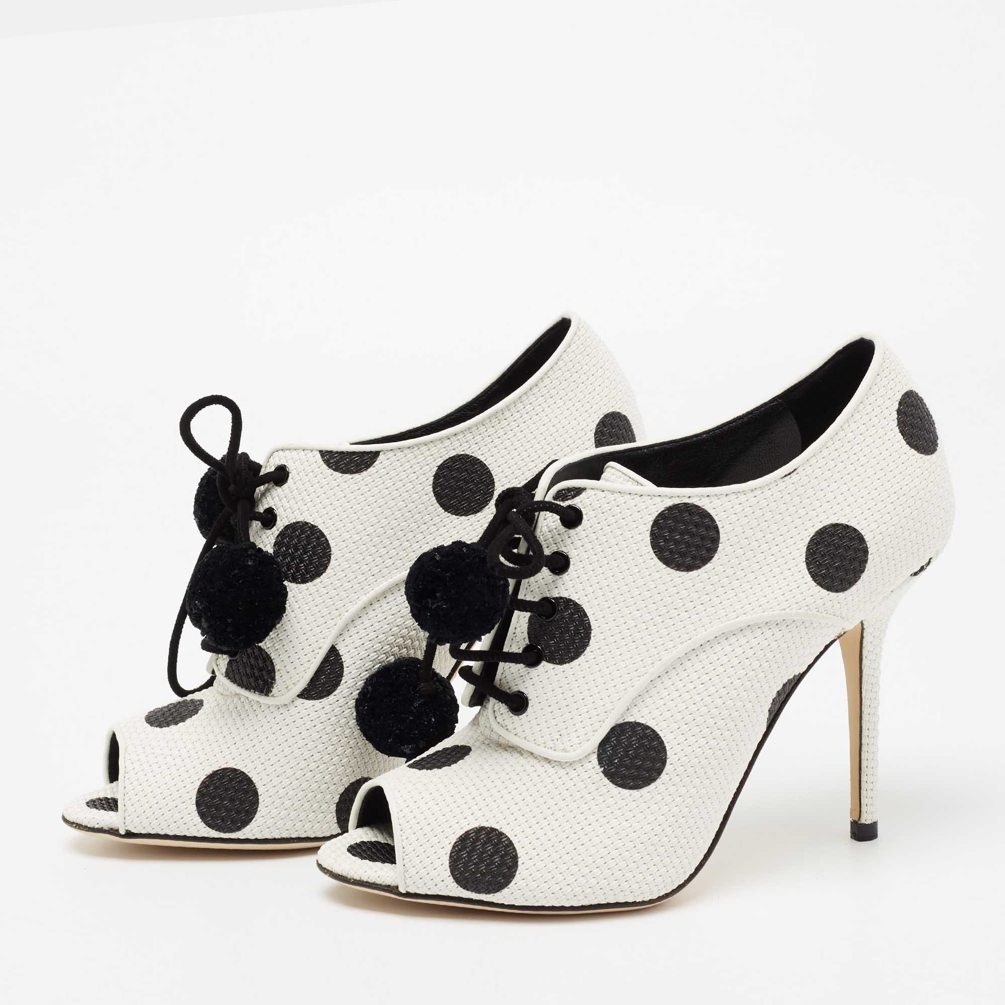 

Dolce & Gabbana White/Black Leather Polka Dot Peep Toe Ankle Boots Size