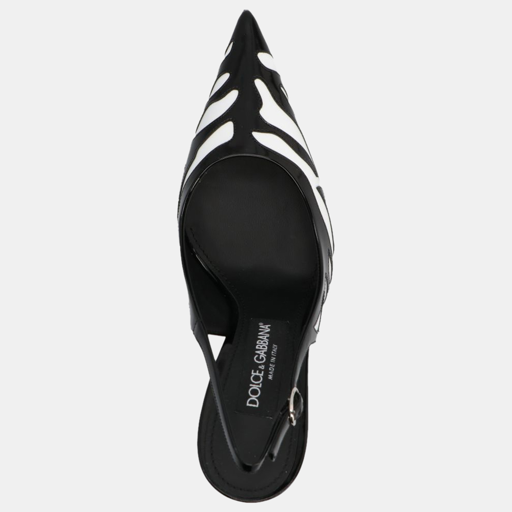 

Dolce & Gabbana Black/White Calfskin Leather Zebra Print Slingback Pumps Size IT
