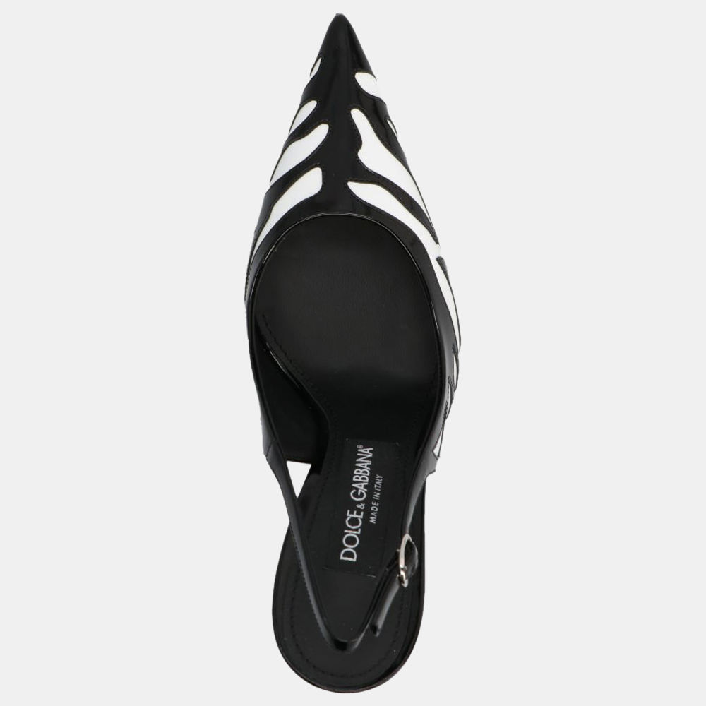 

Dolce & Gabbana Black/White Calfskin Leather Zebra Pint Slingback Pumps Size IT