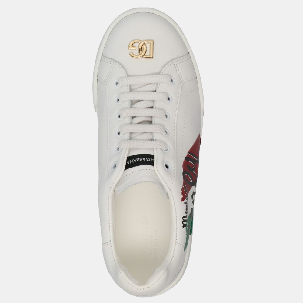 

Dolce & Gabbana White Leather Portofino Light Made In Italy Print Sneakers Size IT