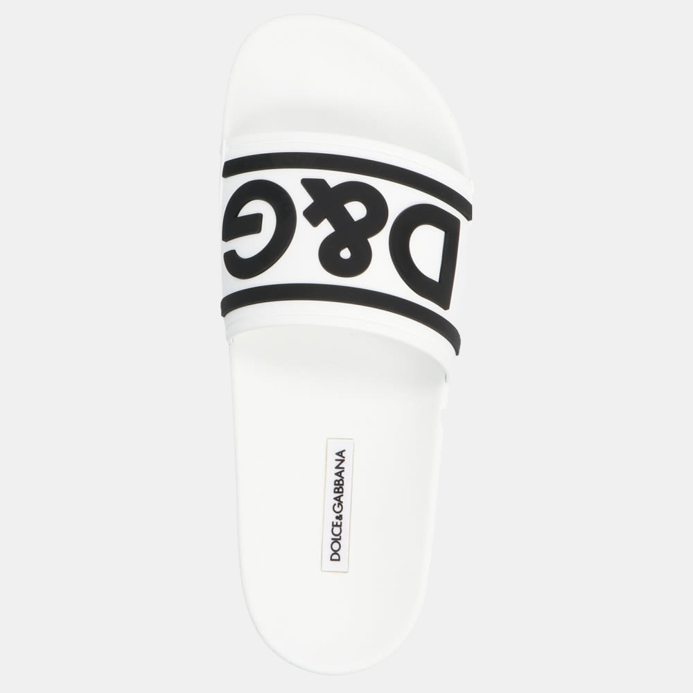 

Dolce & Gabbana White/Black Rubber Logo Slides Size EU