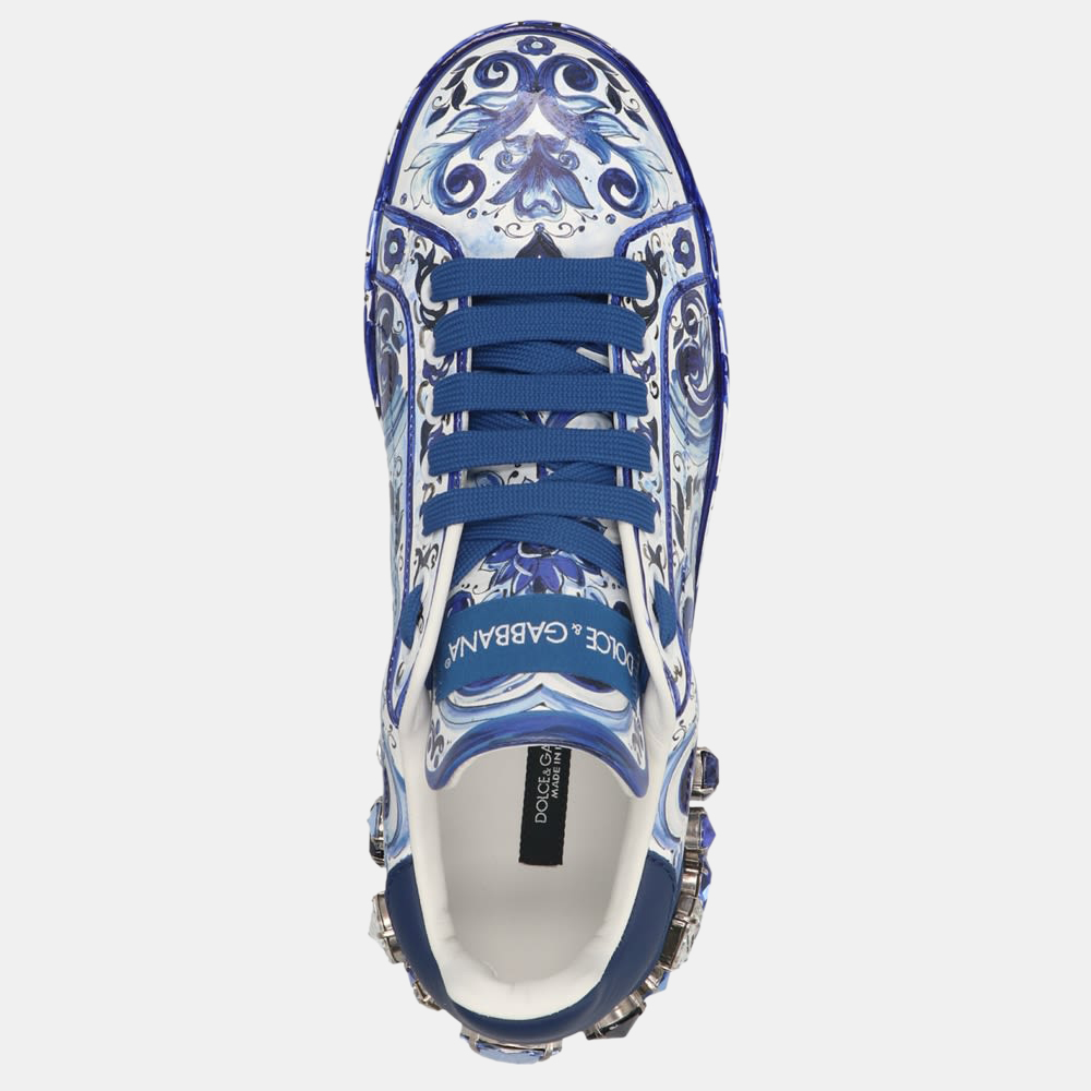 

Dolce & Gabbana Blue Majolica-print calfskin Portofino Sneaker Size EU