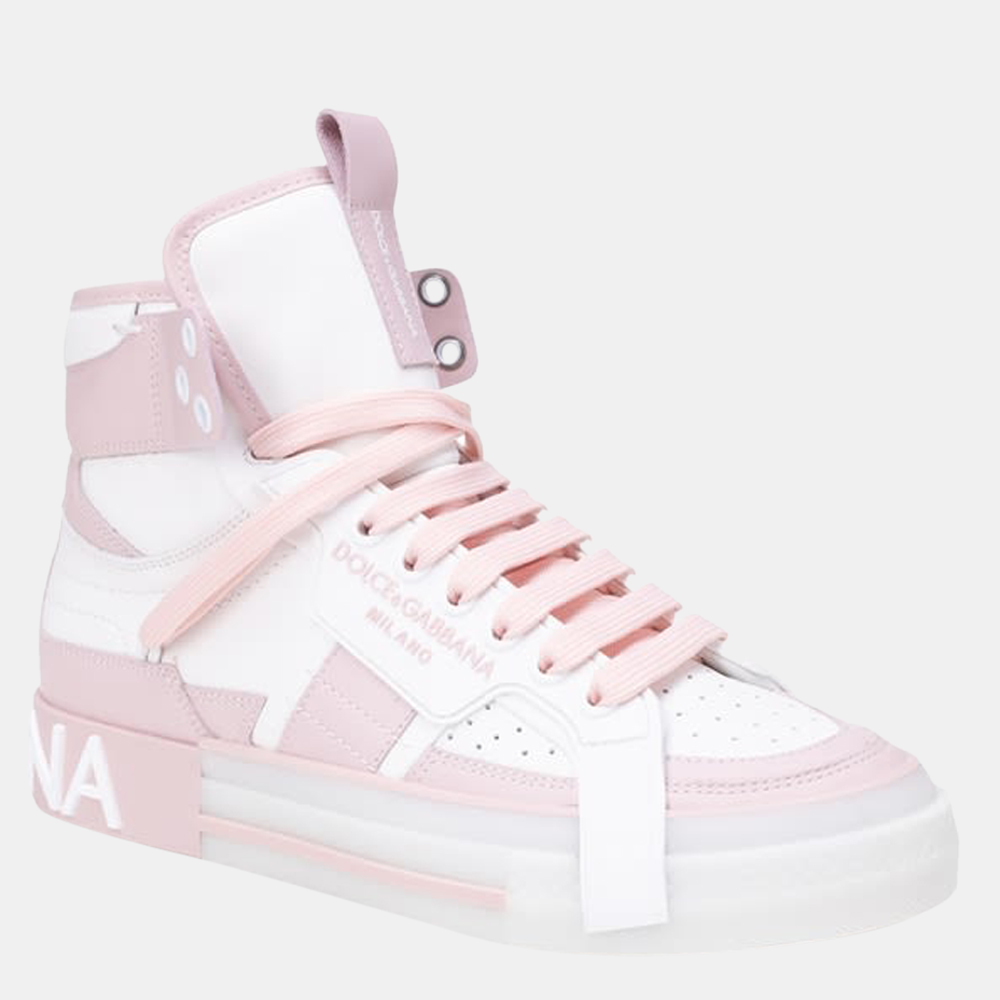 

Dolce & Gabbana White/Pink Calfskin Custom 2.Zero High Top Sneaker Size EU