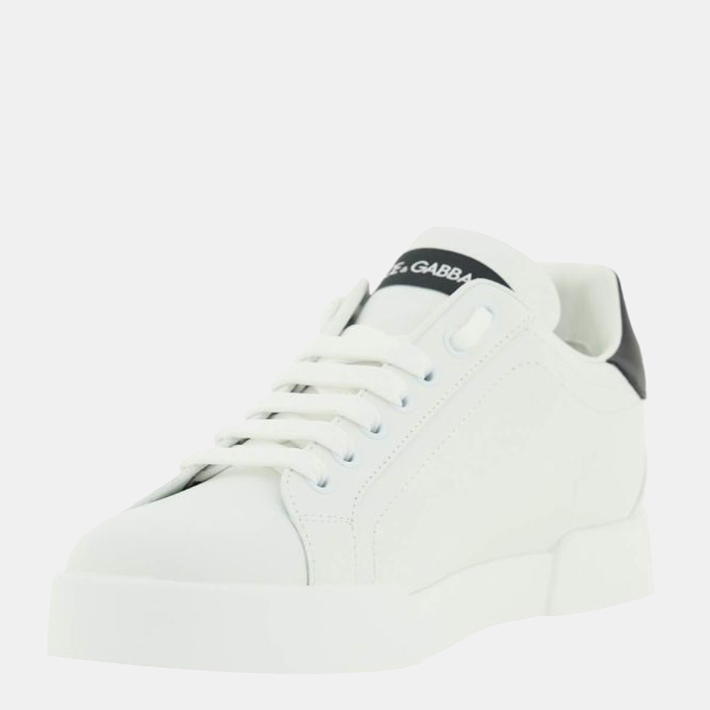 

Dolce & Gabbana White/Black Logo Portofino Sneakers Size EU