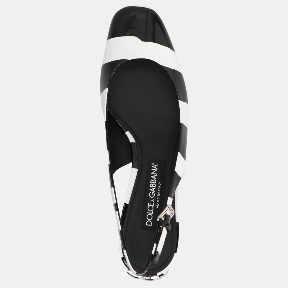 

Dolce & Gabbana Black/White Printed patent leather slingbacks with DG Karol heel Size EU