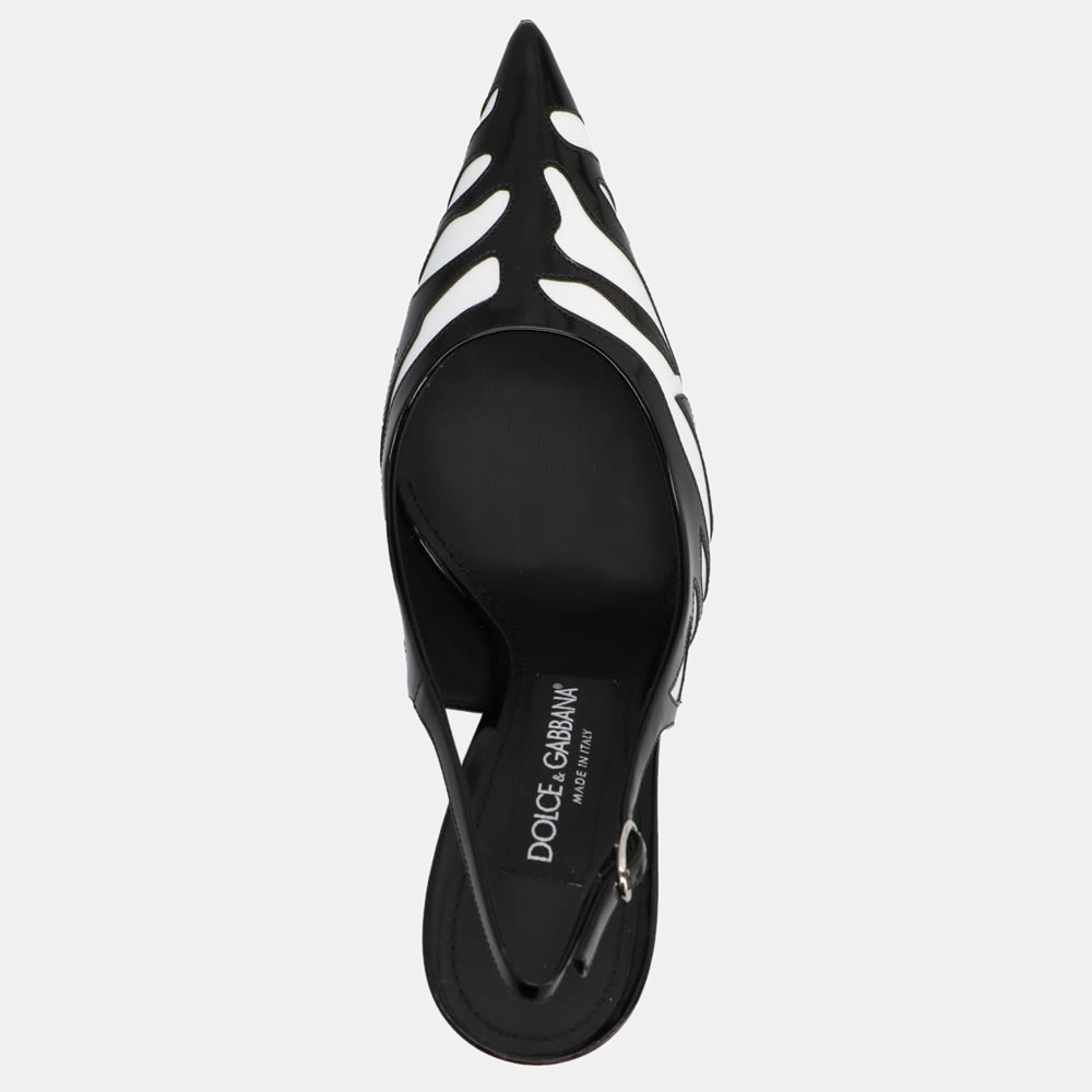 

Dolce & Gabbana Black/White Zebra-print polished calfskin Slingbacks Size EU