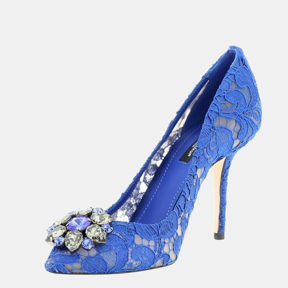 

Dolce & Gabbana Blue Taormina Lace Crystals Pumps Size EU