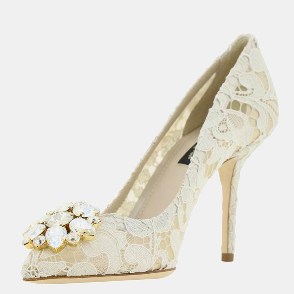 

Dolce & Gabbana Beige Taormina Lace Crystals Pumps Size EU