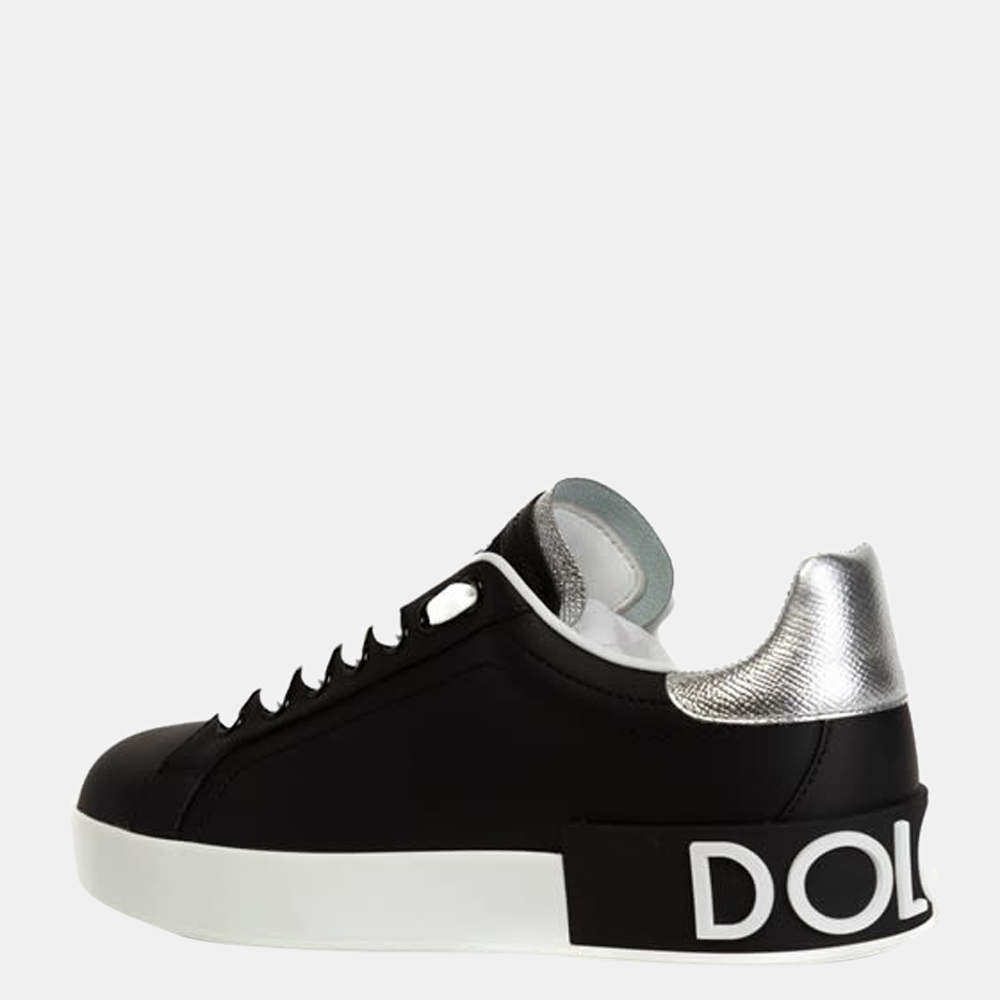 

Dolce & Gabbana Black/White/Silver Calfskin nappa Portofino Sneaker Size EU