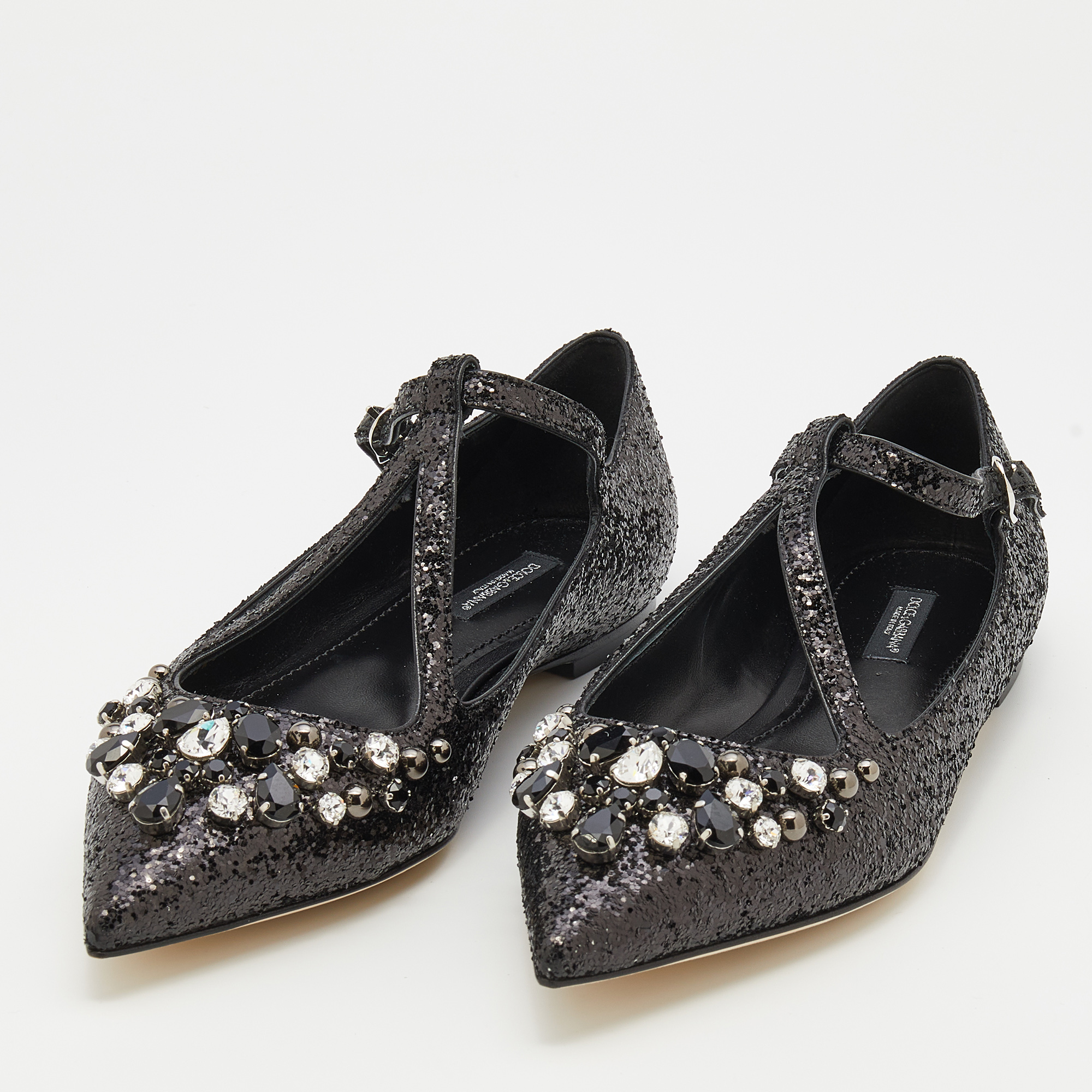 

Dolce & Gabbana Black Glitter Crystal Embellished Ballet Flats Size