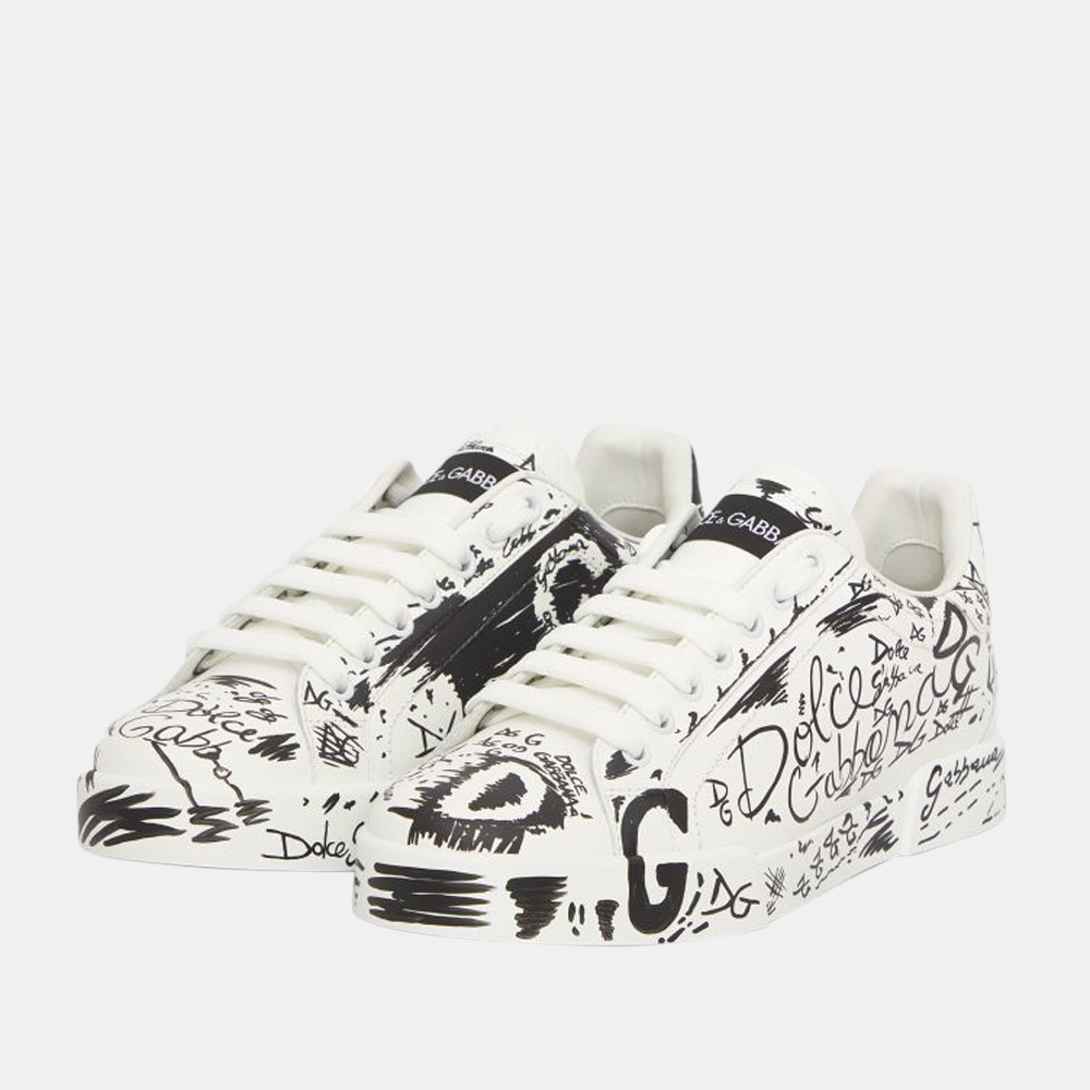 

Dolce & Gabbana White Graffiti Portofino Sneakers Size EU