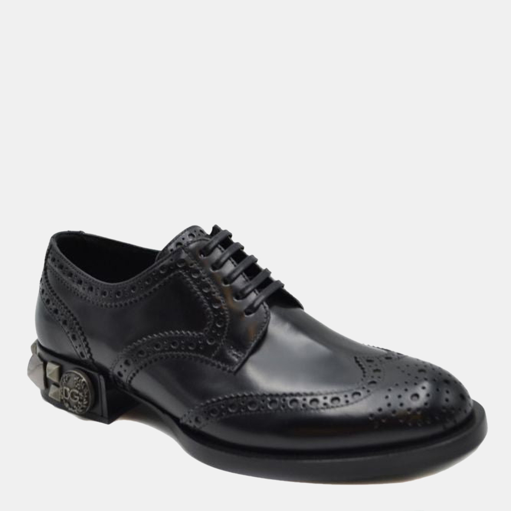 

Dolce & Gabbana Black Leather Brogue Detail Derby Shoes Size EU