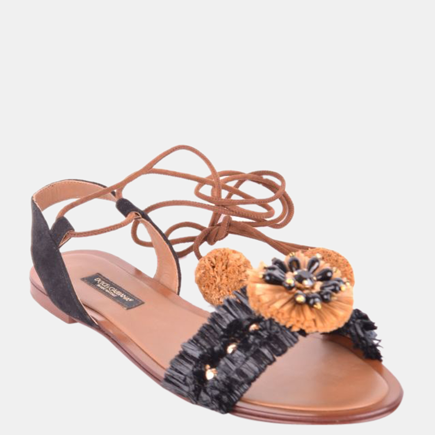Dolce & Gabbana Black/Brown Floral Sandals Size EU