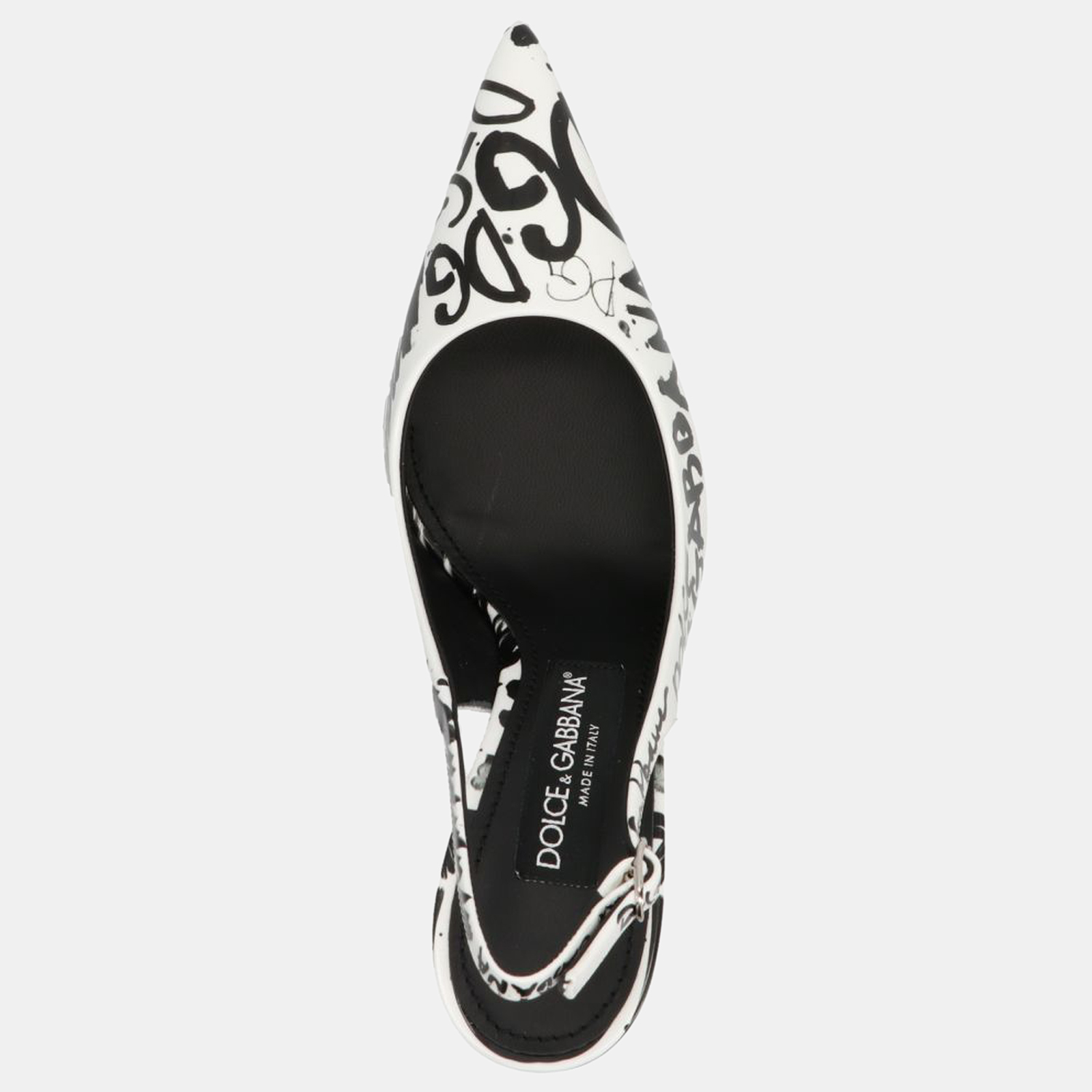 

Dolce & Gabbana Black/White graffiti-print Logo Slingback Sandals Size IT