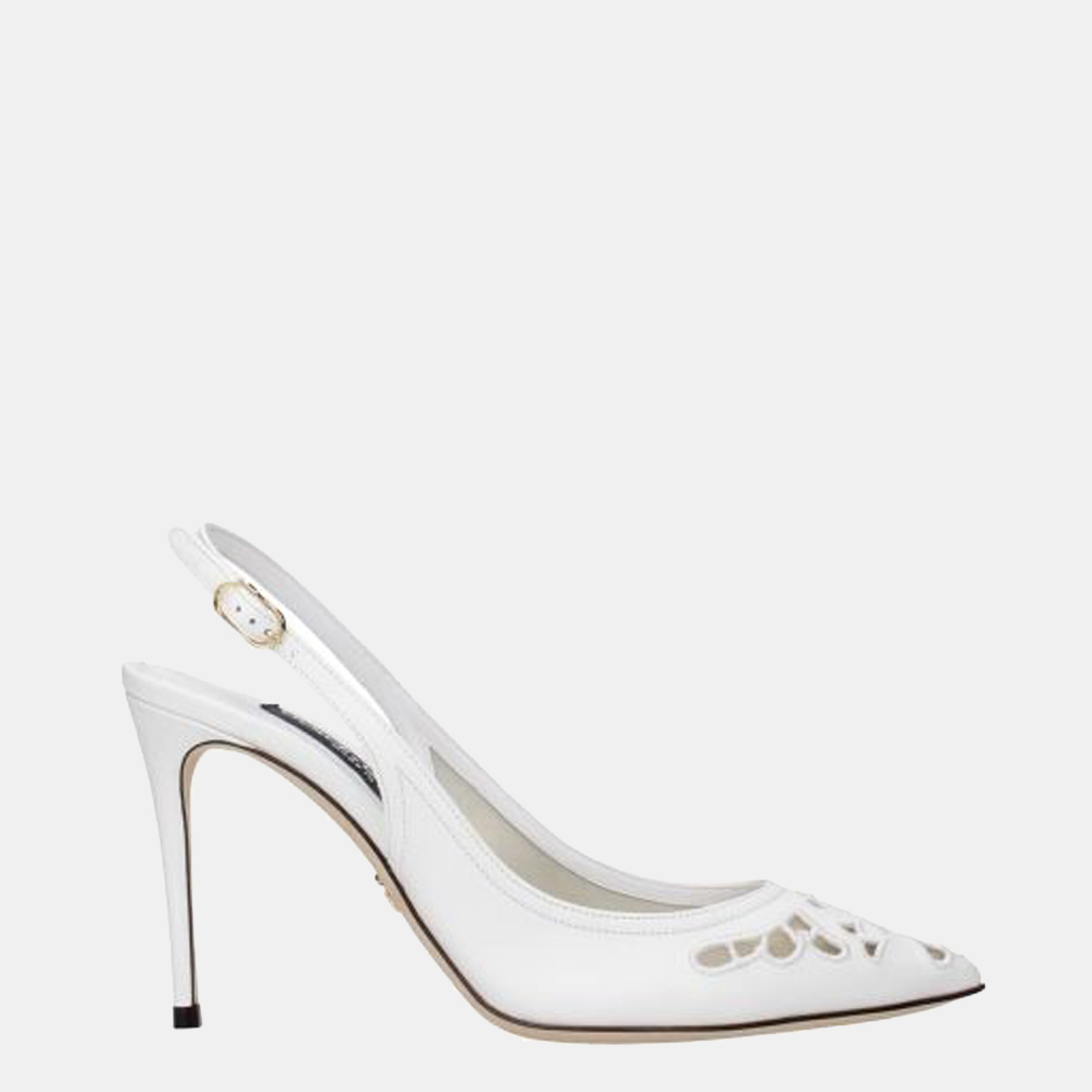 

Dolce & Gabbana White Leather pointed-toe Slingback Sandals Size US 6.5 EU