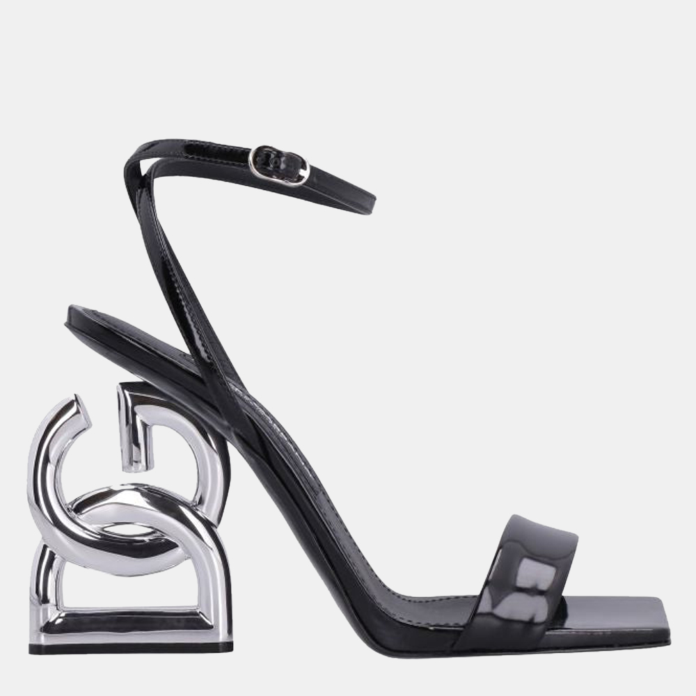 

Dolce & Gabbana Black/Silver Leather DG Slingback Sandals Size EU