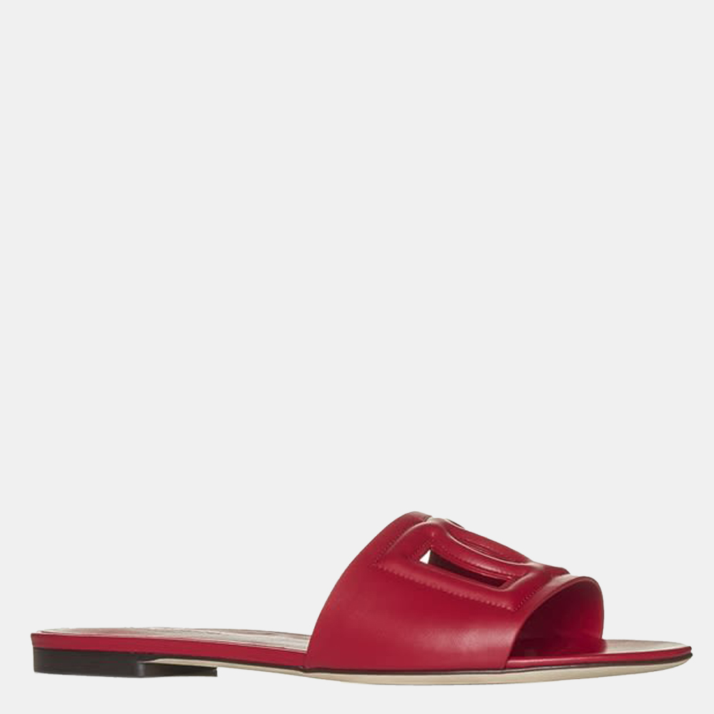 

Dolce & Gabbana Red Leather Cut out Flat Sandals Size EU
