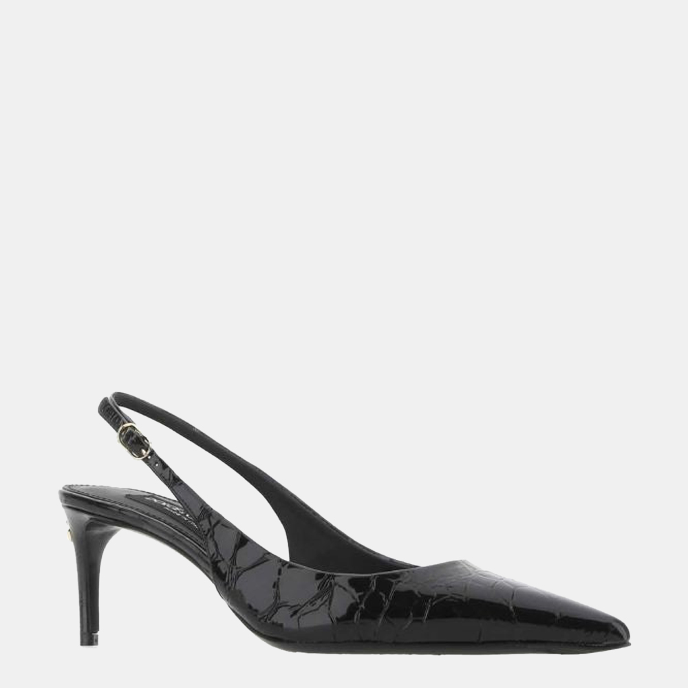 

Dolce & Gabbana Black Crock-embossed Leather Slingback Sandals Size EU