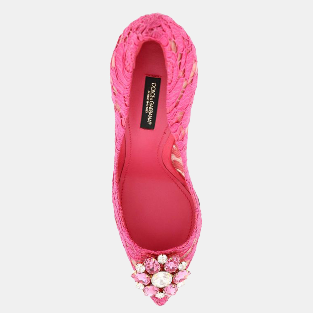 

Dolce & Gabbana Pink Taormina Lace Rainbow embellished Pumps Size EU