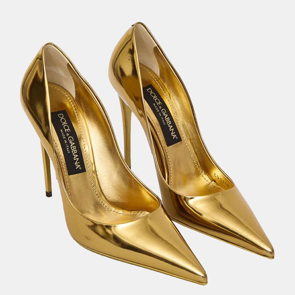 

Dolce & Gabbana Gold Metallic Leather Pumps Size EU