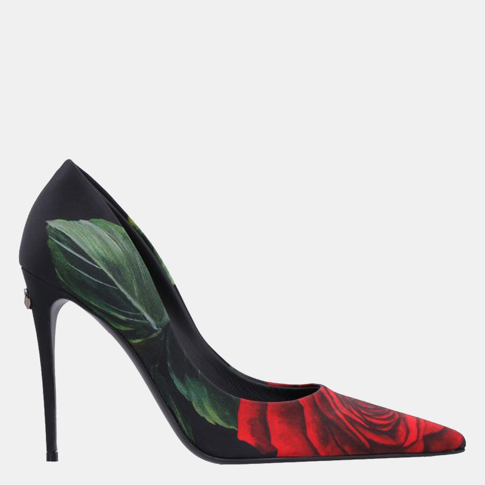 

Dolce & Gabbana Black/Red/Green Décolleté 105mm rose-print Pumps Size EU
