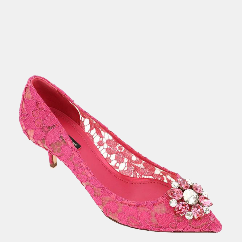 

Dolce & Gabbana Pink Taormina Lace Rainbow embellished Pumps Size EU