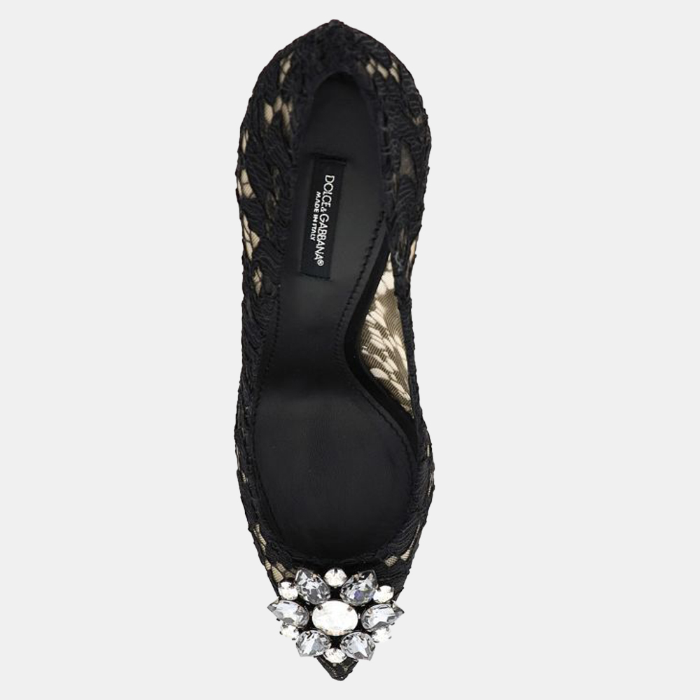 

Dolce & Gabbana Black Taormina Lace Crystal embellished Pumps Size IT