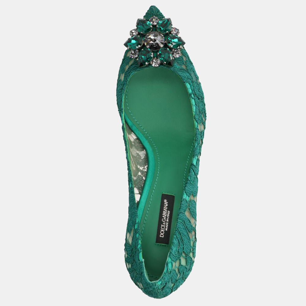 

Dolce & Gabbana Green Taormina Lace Crystal embellished Pumps Size IT