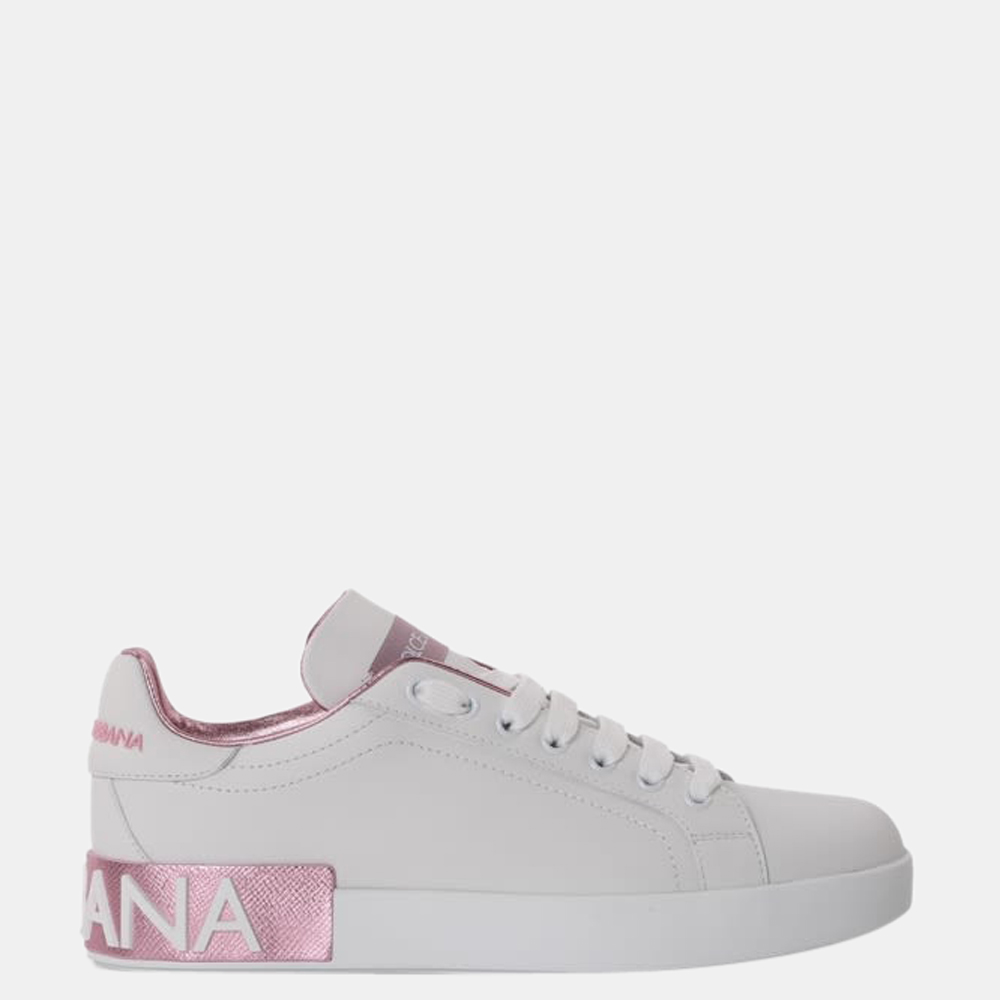 

Dolce & Gabbana White/Pink Leather Portofino Sneaker Size EU