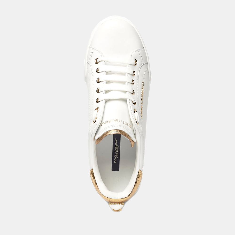 

Dolce & Gabbana White/Gold Leather Portofino Sneakers Size IT