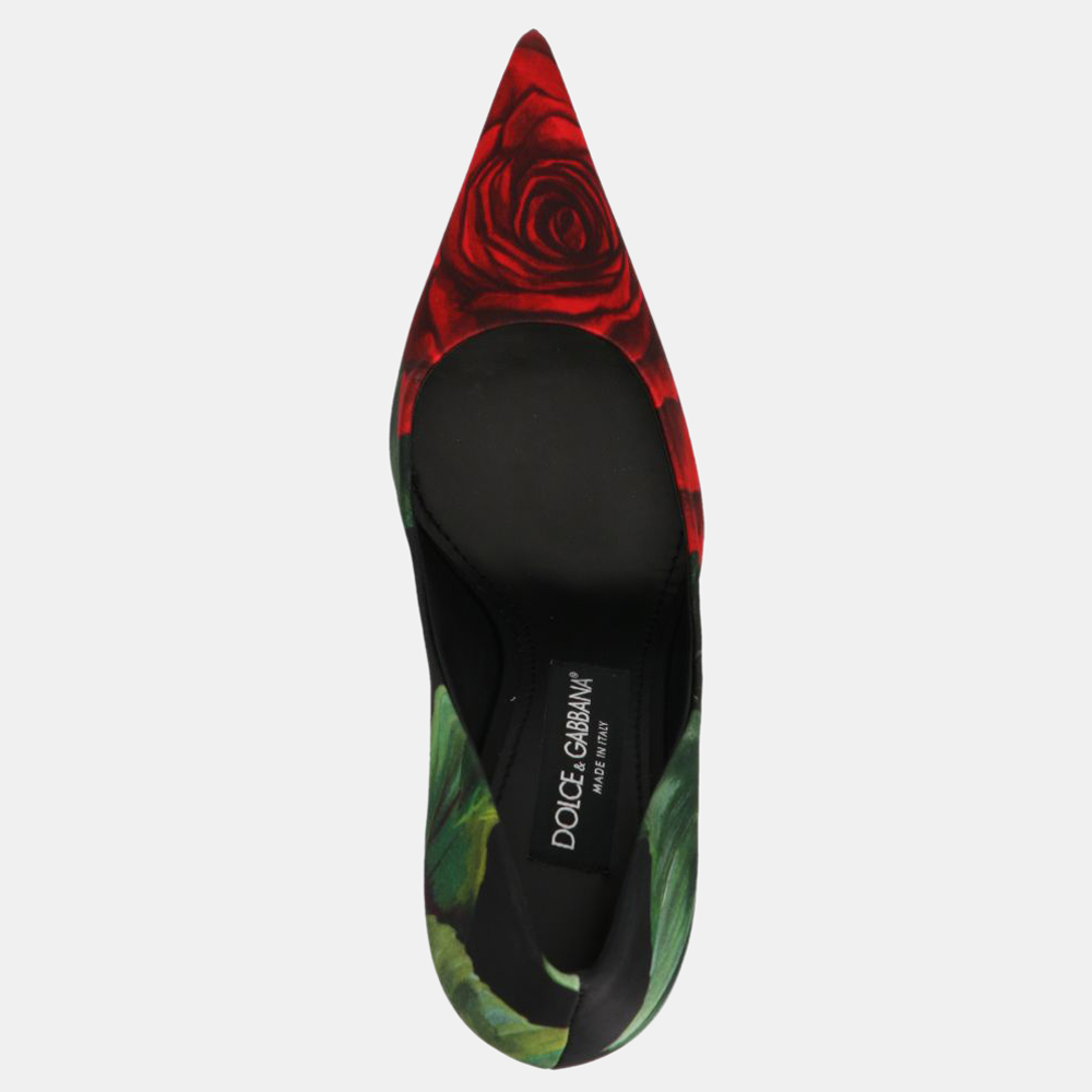 

Dolce & Gabbana Black/Red/Green Rose Jersey Pumps Size IT, Multicolor