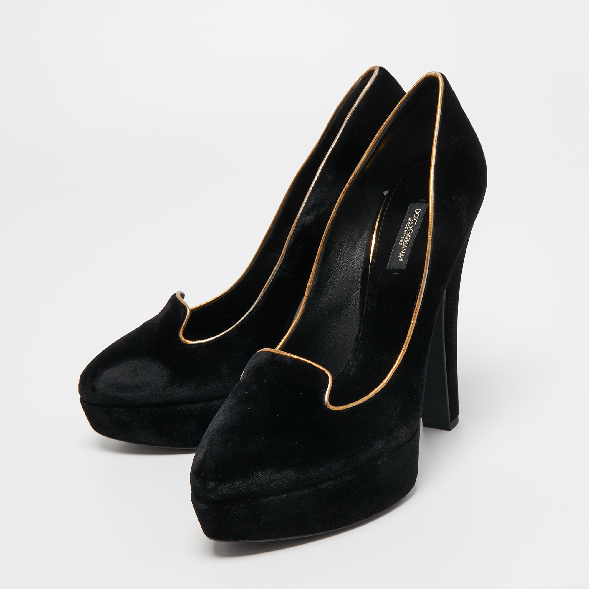

Dolce & Gabbana Black Velvet And Leather Platform Pumps Size