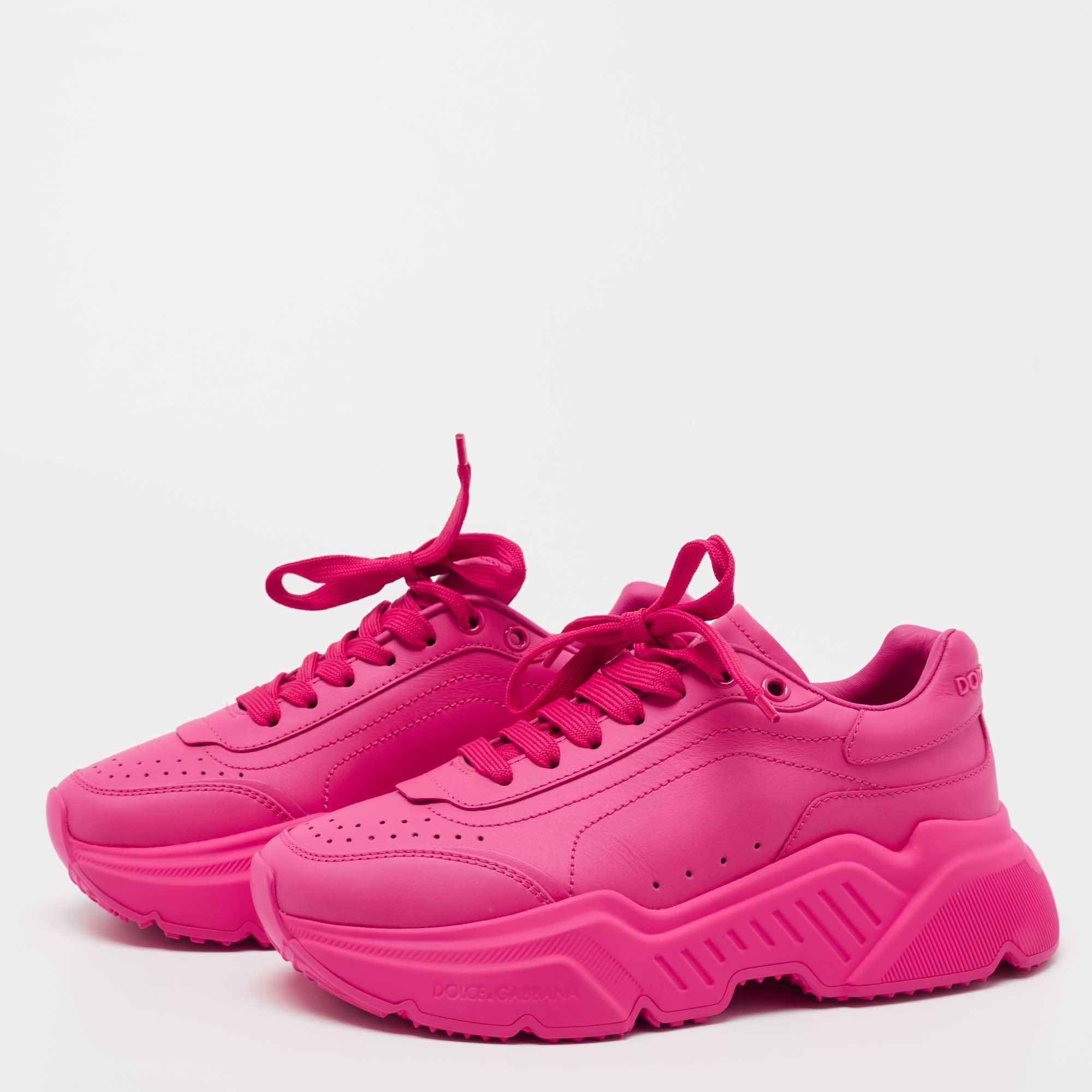 

Dolce & Gabbana Pink Leather Daymaster Sneakers Size