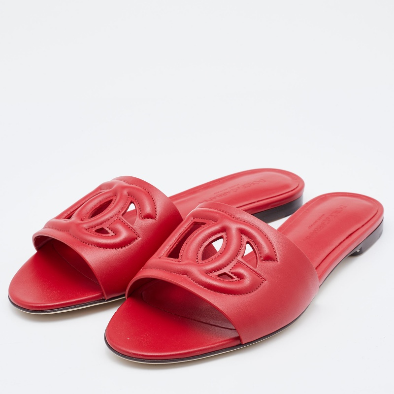 

Dolce & Gabbana Red Leather Cut Out Flat Slides Size