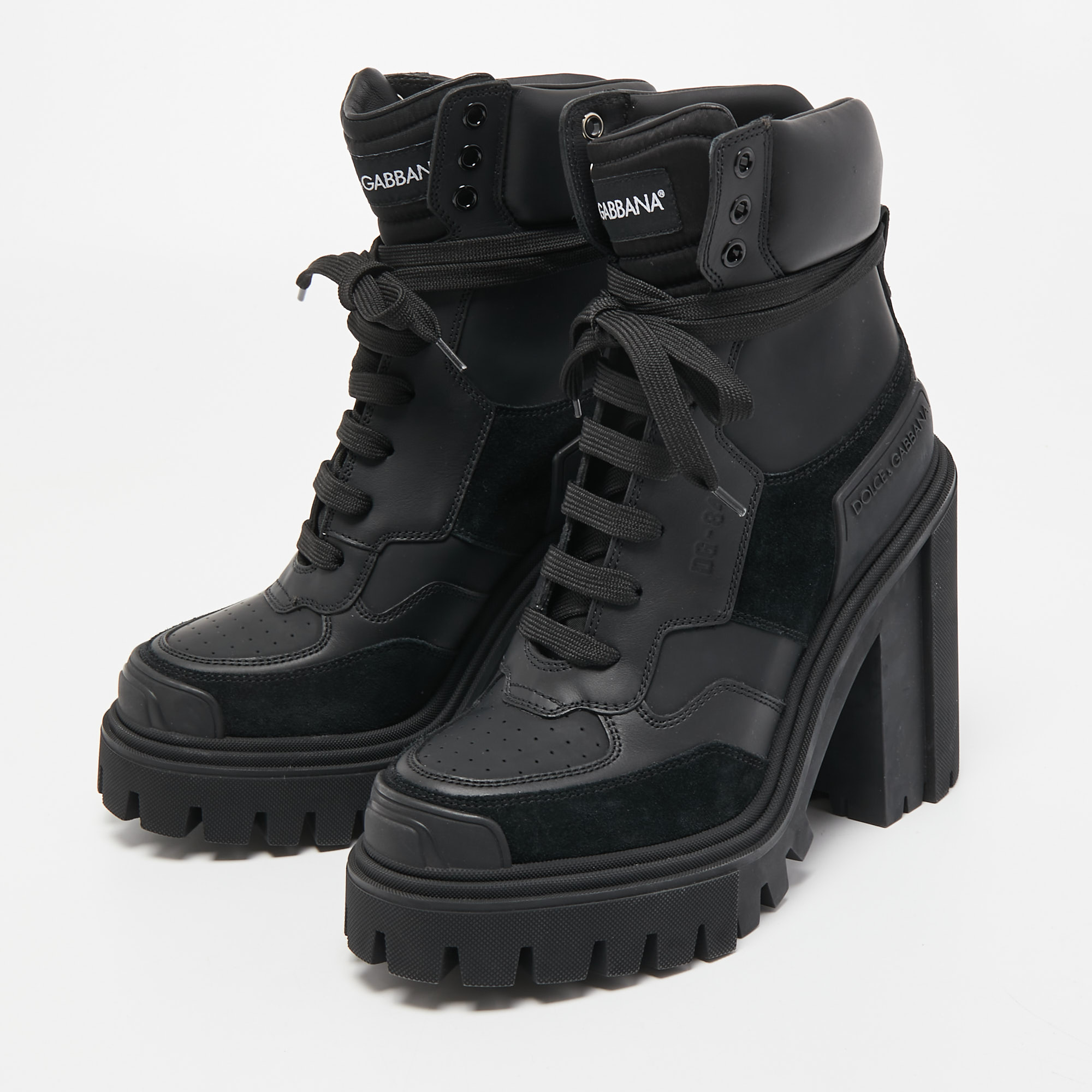 

Dolce & Gabbana Black Leather and Suede Combat Boots Size