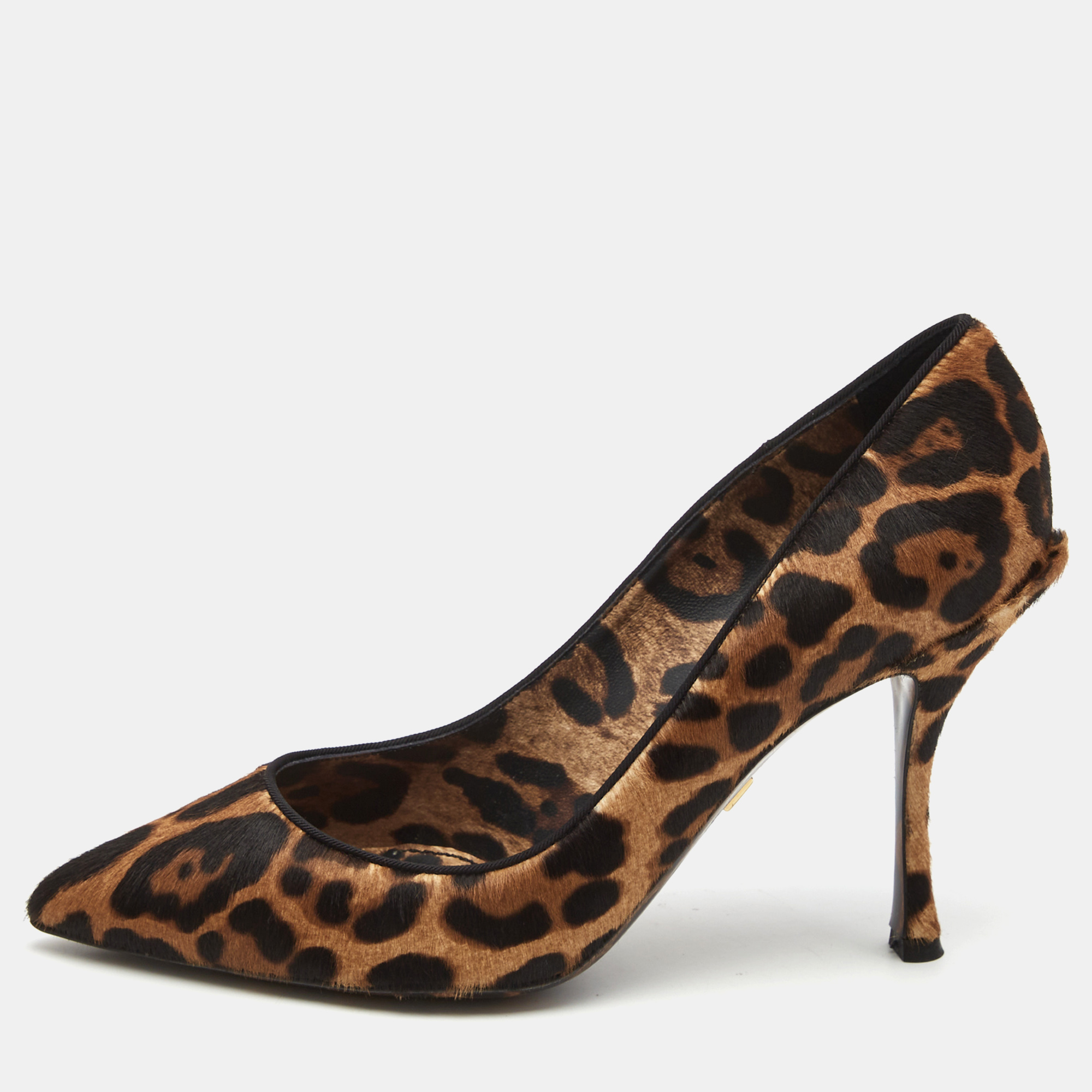 Pre Owned Dolce & Gabbana Brown/Black Calf Hair Pointed Pumps Size 37.5