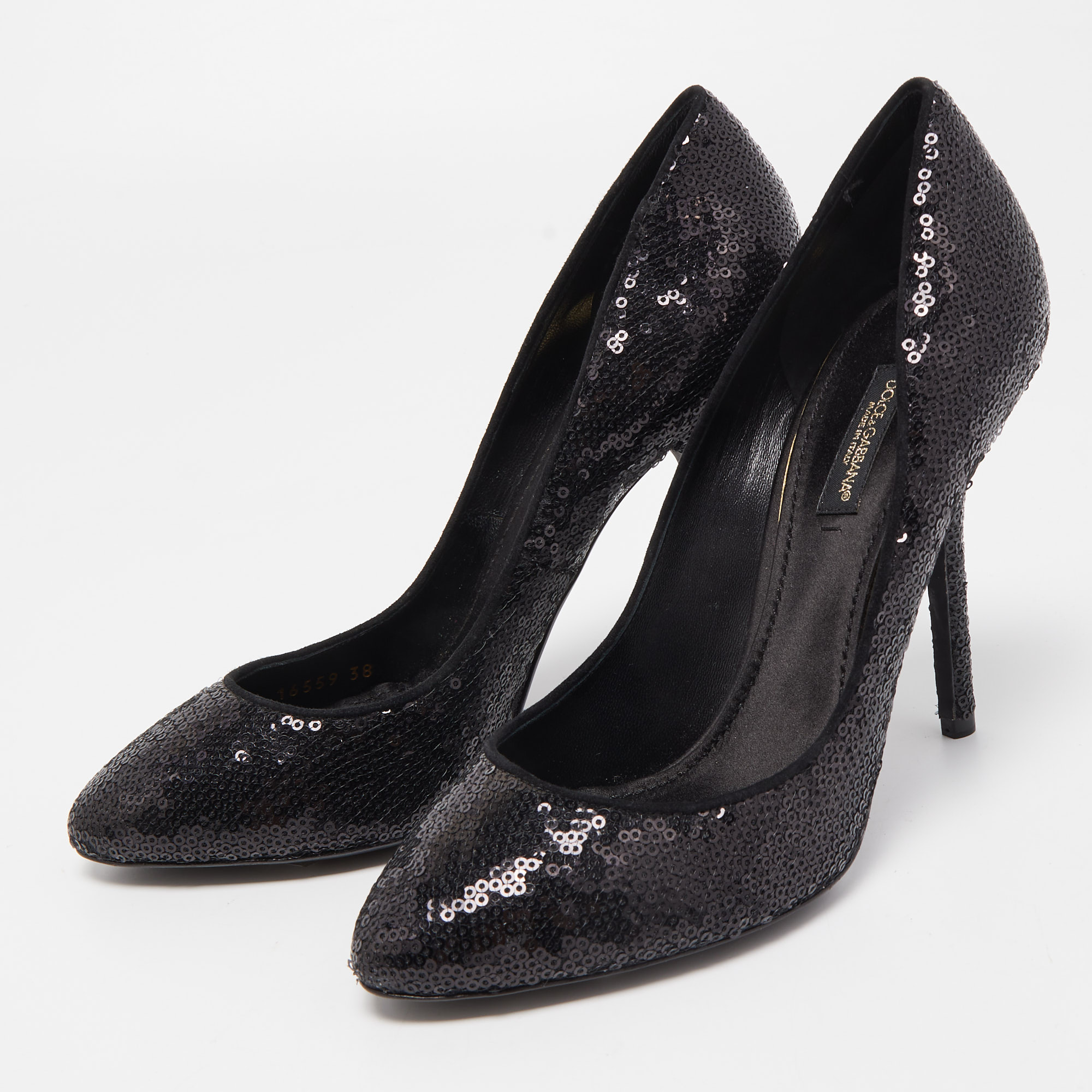 

Dolce & Gabbana Black Sequins Round Toe Pumps Size