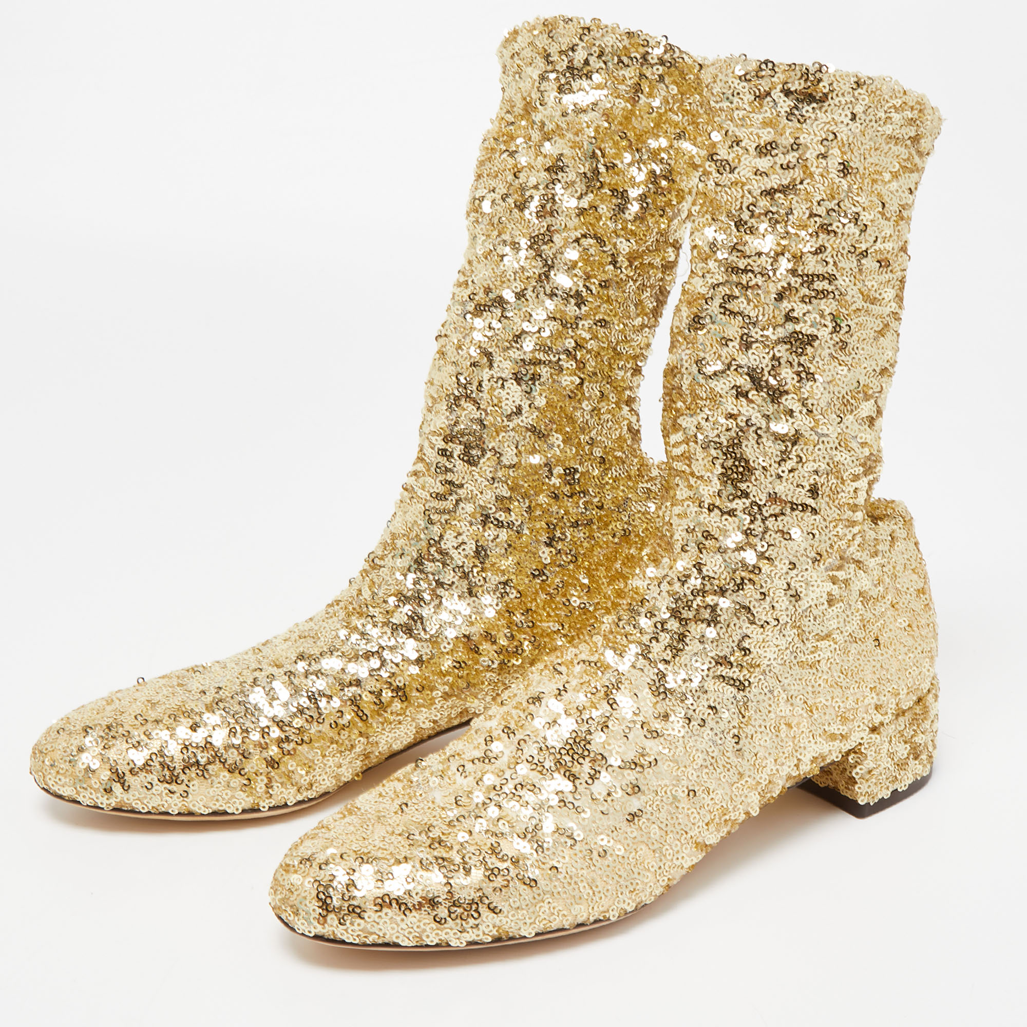 

Dolce & Gabbana Gold Sequins Ankle Boots Size