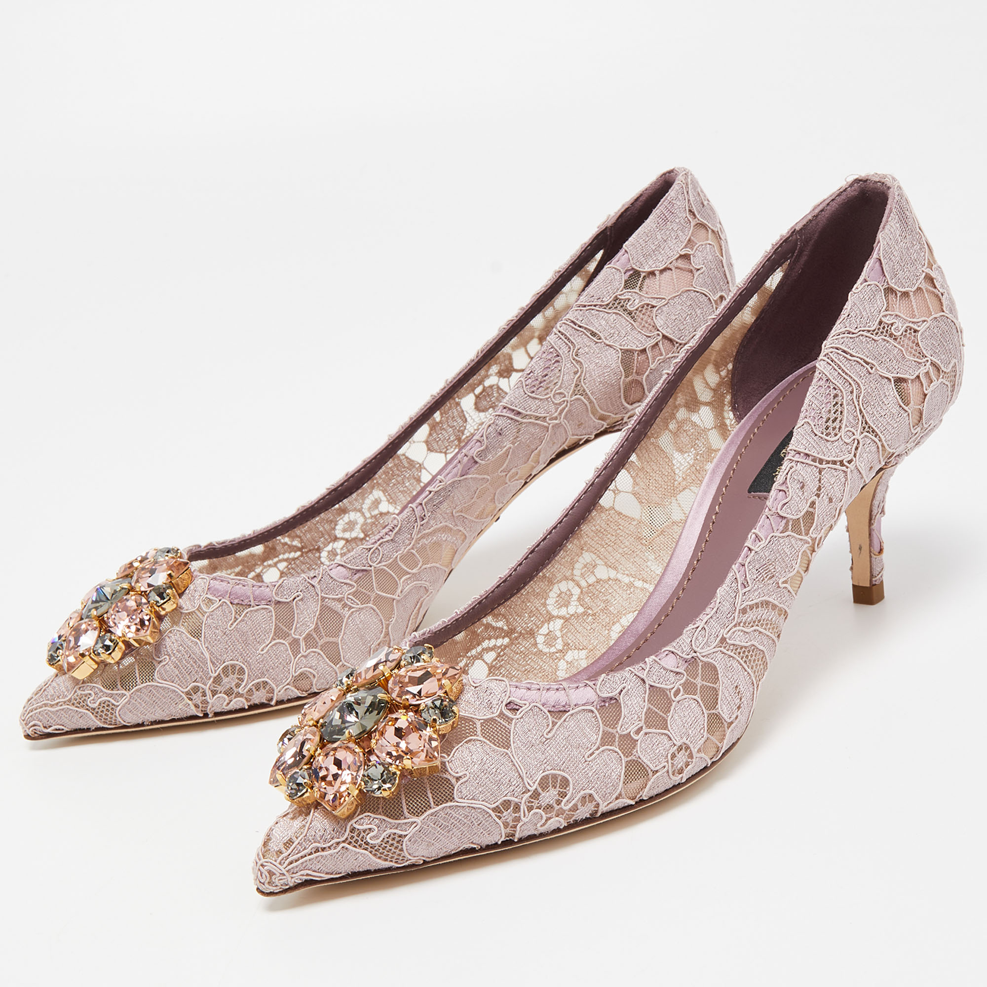 

Dolce & Gabbana Pink Lace and Satin Bellucci Pumps Size