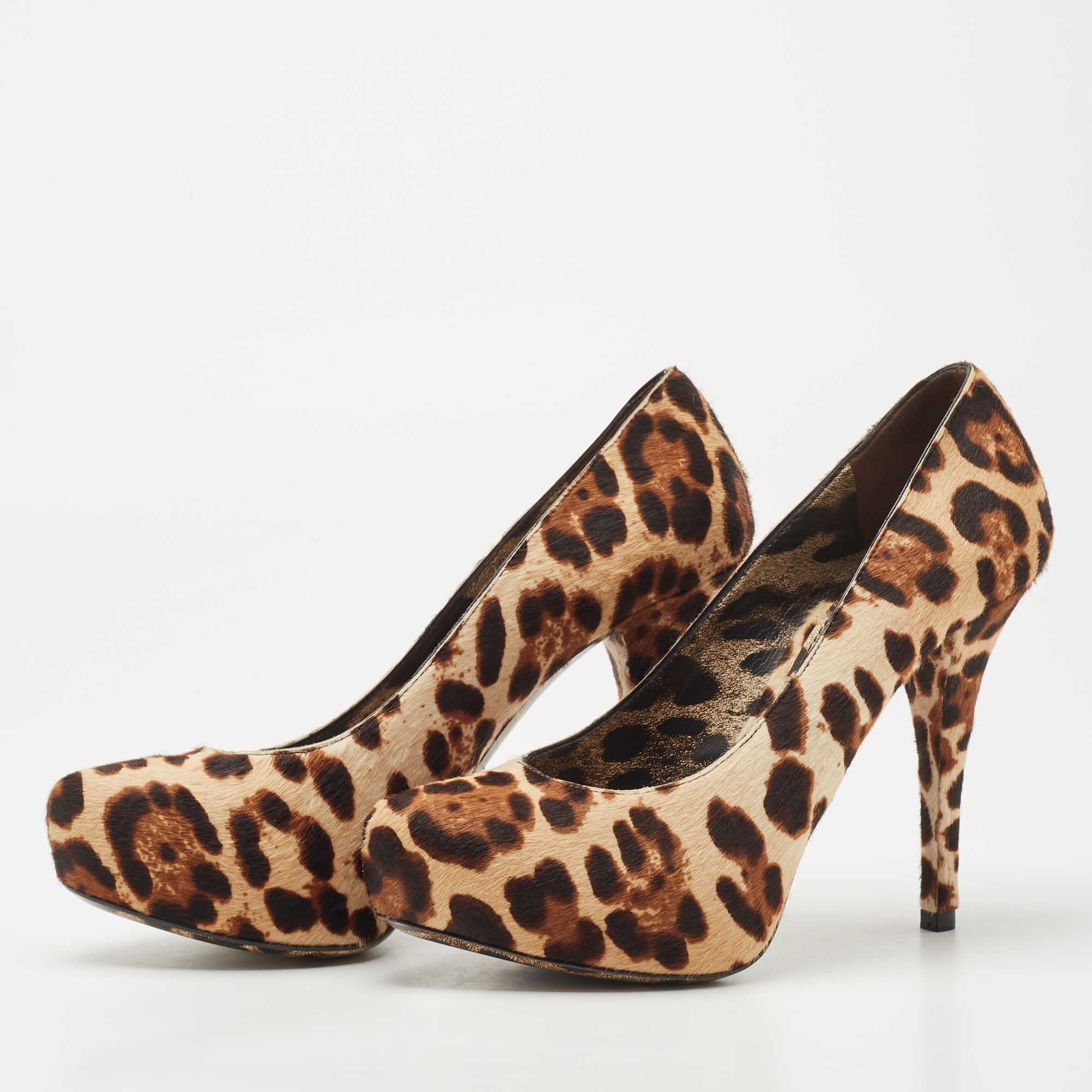 

Dolce & Gabbana Brown Leopard Print Calf Hair Platform Pumps Size