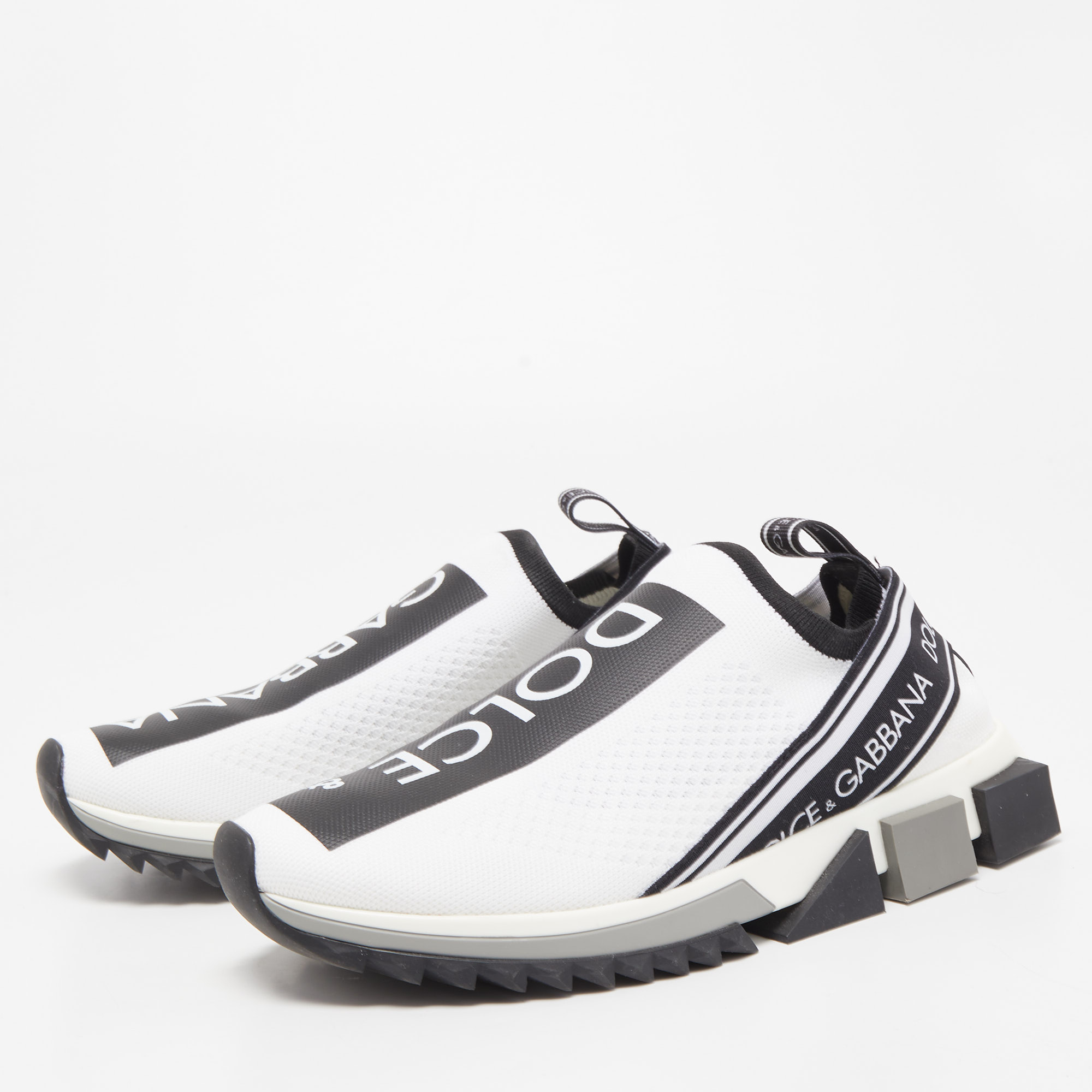 

Dolce & Gabbana White/Black Knit Fabric Sorrento Sneakers Size